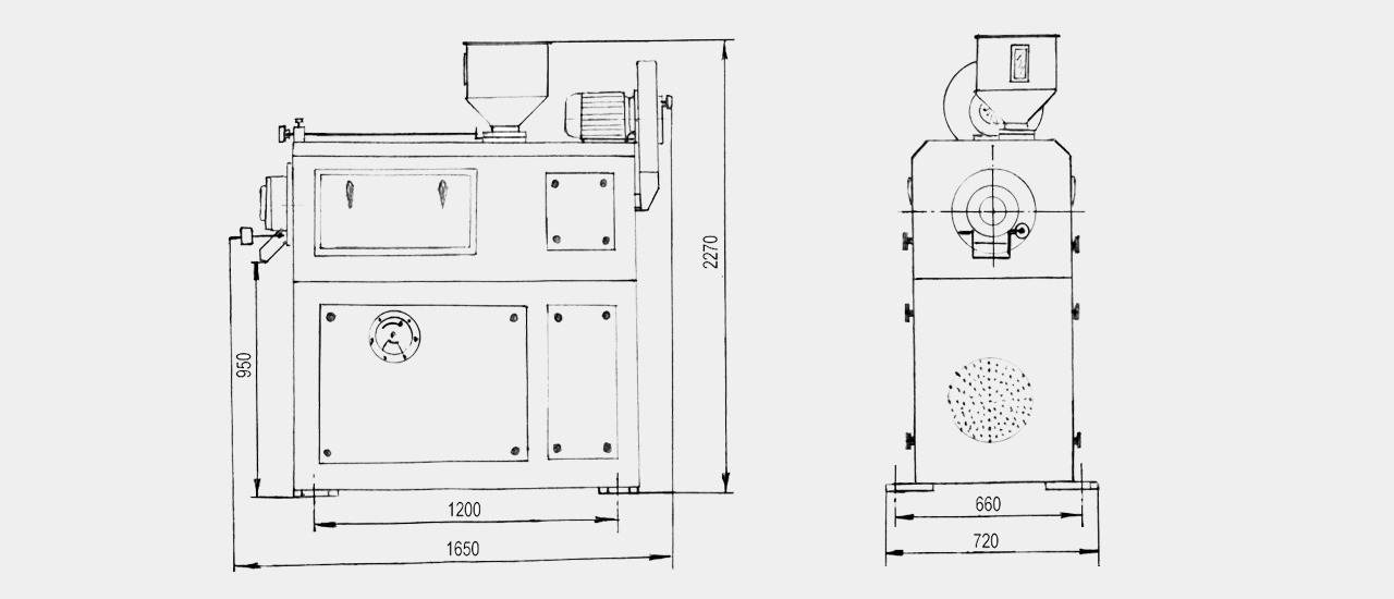 horizontal rice whitener drawing
